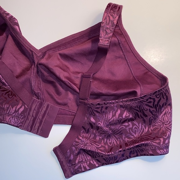 50G Wirefree Lace Purple Bra Mesh Pretty Sturdy 4 Hooks Softly Lined No Padding - Picture 4 of 10